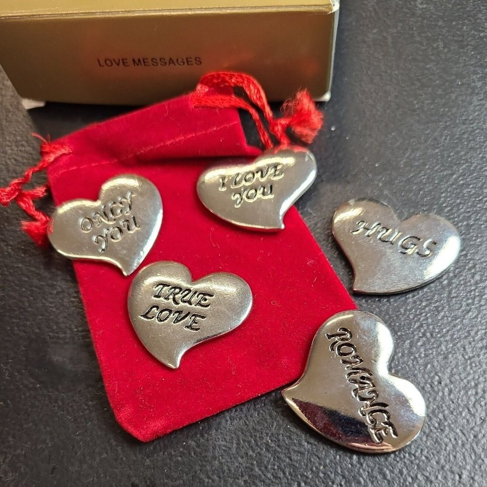VTG Avon 1998 Love Messages Pocket Charms Tokens Silvertone Valentine Love